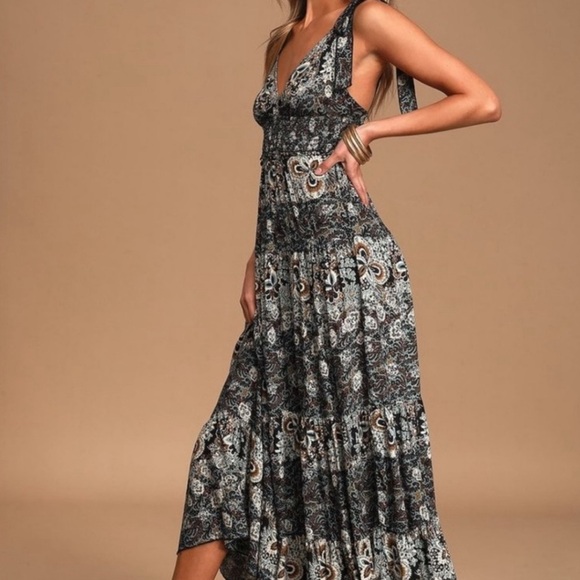 Free People Let’s Smock About It Floral Maxi Sundress Black Combo Size S - Picture 1 of 5
